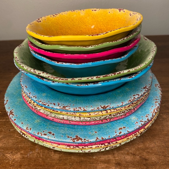 Pier 1 Dining Lot Of 4 Dinner Plates Crackle Pier One Imports